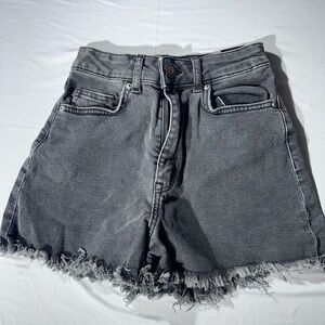 H&M Gray High-Waist Denim Shorts with Frayed Hem